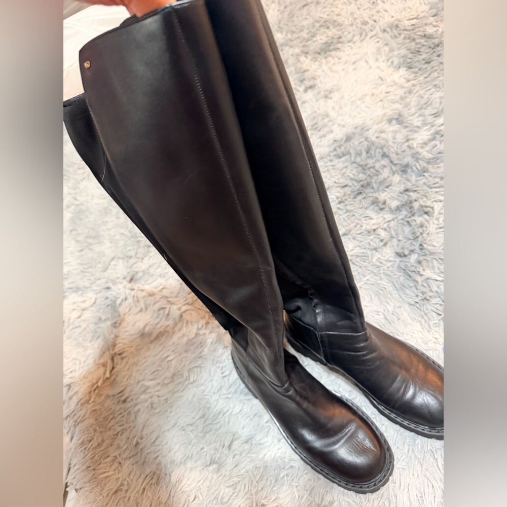 Michael Kors Tall Black Leather Platform Riding Boots - Women - Picture 3 of 5